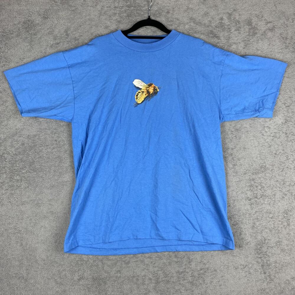 Vintage Let It Bee Shirt Mens Large Blue Nature Graphic Quote Made USA 90s Tee